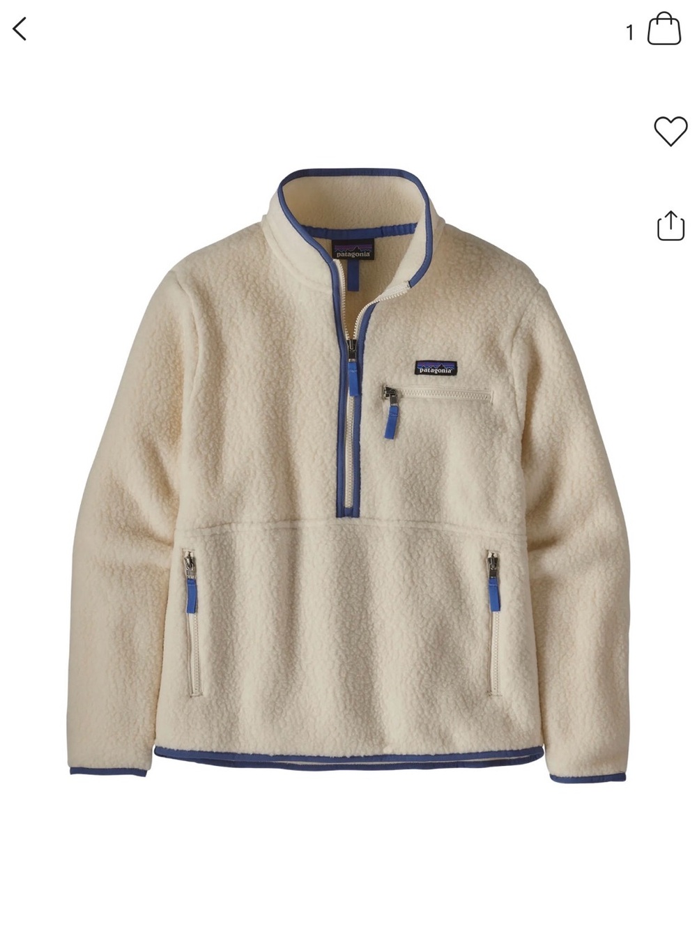 Patagonia Cream Half-Zip Fleece with Blue Trim